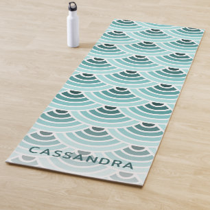 Tapis De Yoga Custom Seafoam Blue Green Wave Circles Art Motif