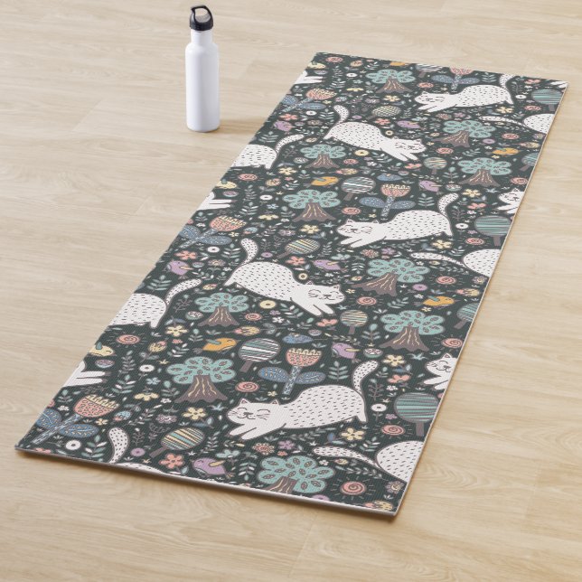 Tapis De Yoga Cute Chat Floral (En situation)