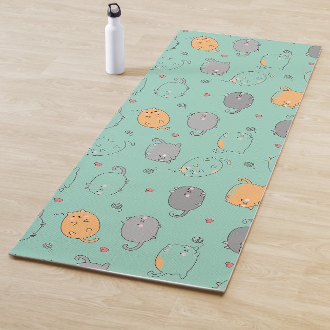 Tapis De Yoga Cute & Cozy Sleepy Cat Dreams Pattern (En situation)