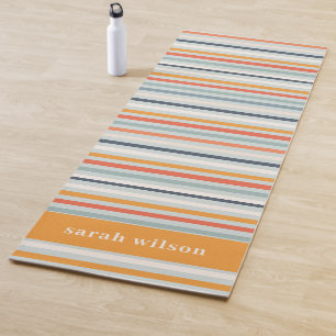 Tapis De Yoga Cute Dusky Orange Blue Ochre Stripes Motif