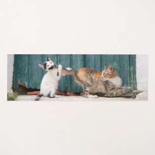 Tapis De Yoga Cute Kitten Chasing La queue de sa mère Funny Cat