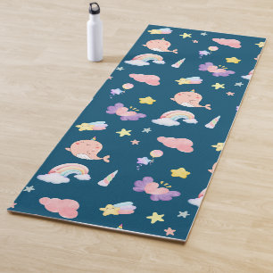 Tapis De Yoga Cute Narwhal Fish Unicorn arc-en-ciel motif de mer