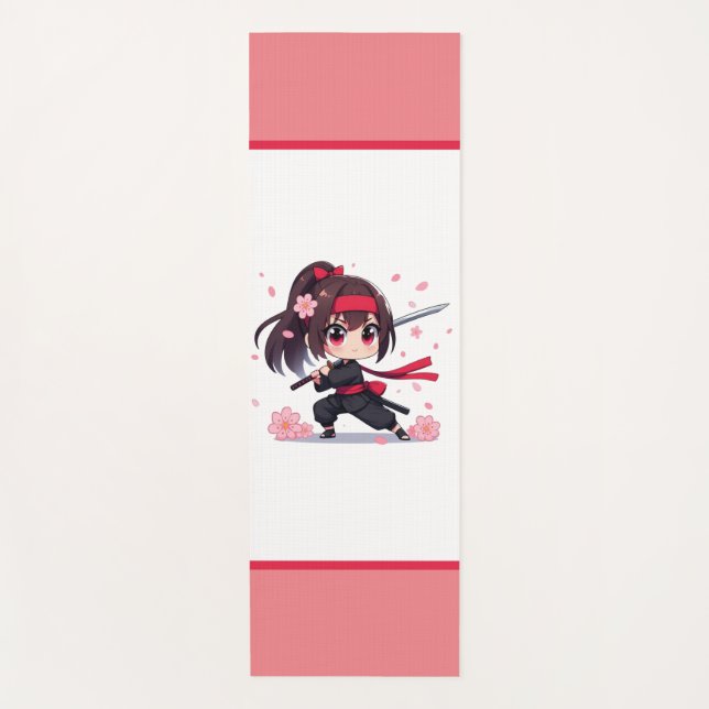 Tapis De Yoga Cute ninja guerrière fille en fleur (Devant)