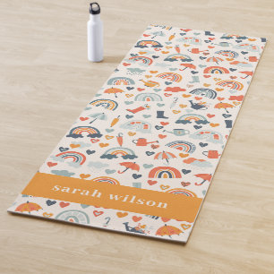 Tapis De Yoga Cute Orange Blue Spring Rainbow Clouds Motif