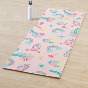 Tapis De Yoga Cute Pink Teal Unicorn Rainbow