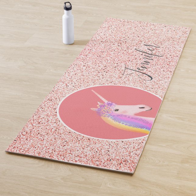 Tapis De Yoga Cute Rose Unicorn Speckles Personnalisé (En situation)