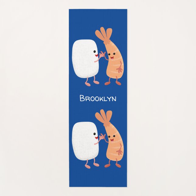 Tapis De Yoga Cute sushi riz crevettes amis dessin animé (Devant)