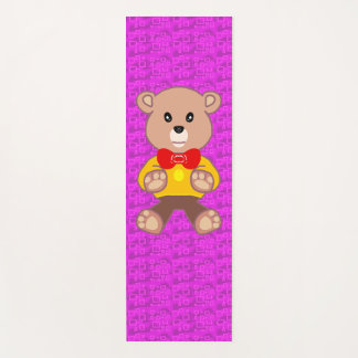 Tapis De Yoga Cute Teddy Bear on Pink Geometric 