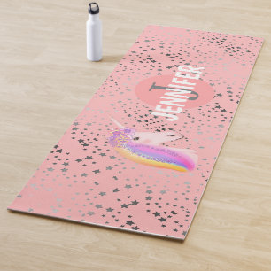 Tapis De Yoga Cute Unicorn Blush Rose Imaginaire Étoiles Person