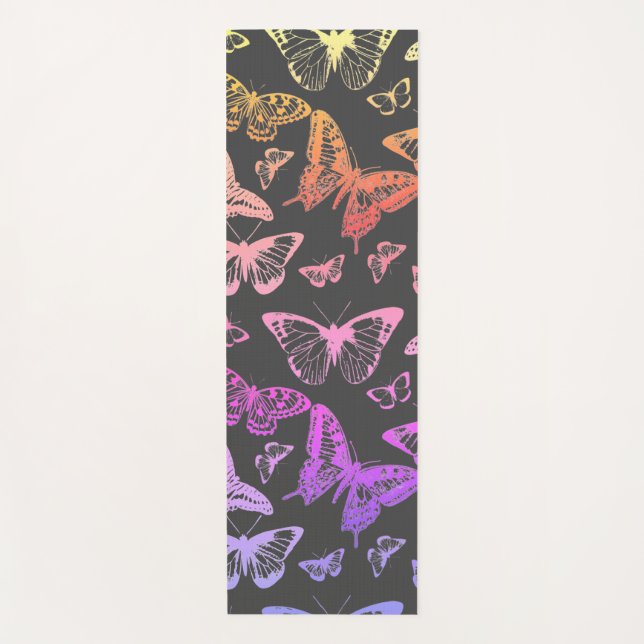Tapis De Yoga Decaying Rainbow Colored Butterflies Flying  (Devant)