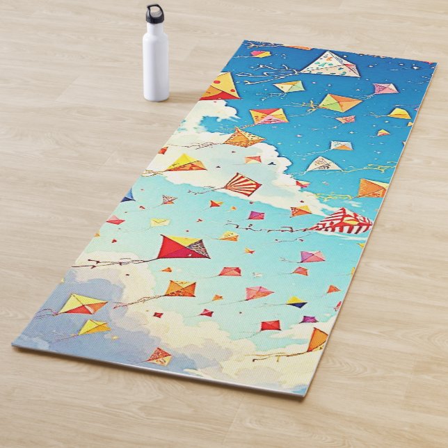 Tapis De Yoga Des cerfs-volants joyeux grimpent en flèche (En situation)