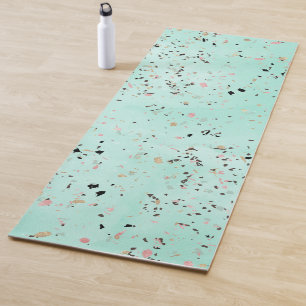 Tapis De Yoga Design en terrazzo en marbre d'or et de menthe Con