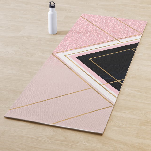 Tapis De Yoga Design géométrique moderne Grilles d'or rose (En situation)
