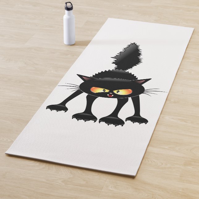 Tapis De Yoga Dessin de Funny Fierce Black Cat (En situation)