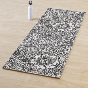 Tapis De Yoga Dessin floral complexe en noir et blanc
