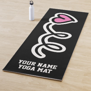 Tapis De Yoga Dessin humoristique sur le coeur rose pâle, nom pe