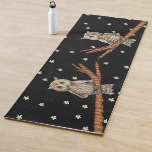 Tapis De Yoga Deux Jolies Chouettes Brown sur Branche Blue Colli