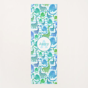 Tapis De Yoga Dino Stripe Aquarelle Dinosaures Personnalisé