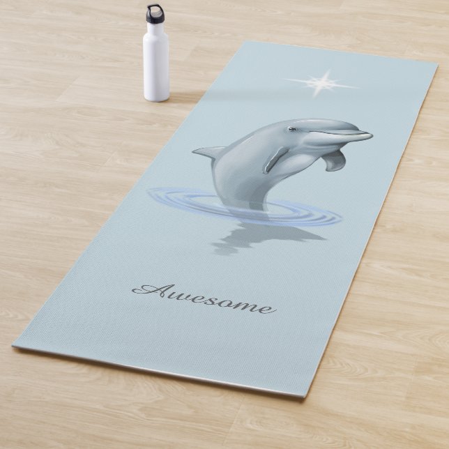 Tapis De Yoga Dolphin moderne chic & Script sur bleu clair (En situation)
