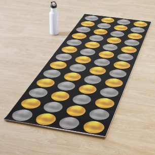 Tapis De Yoga Dots d'or et d'argent modernes sur noir