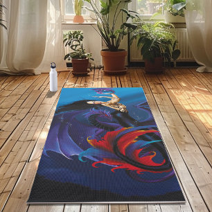 Tapis De Yoga Dragons gothiques bleus Sirène Fantastique Violet