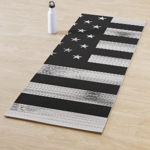 Tapis De Yoga Drapeau américain Bois rustique Noir Blanc Patriot