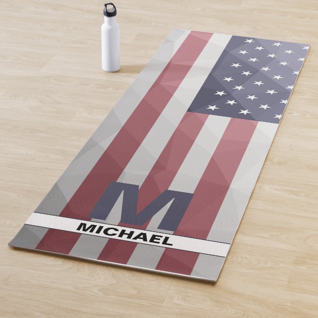 Tapis De Yoga Drapeau américain Rouge Blanc Bleu Maillon géométr (En situation)