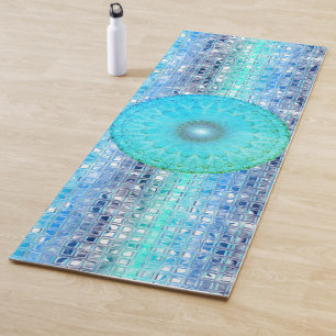 Tapis De Yoga Dreamy Blue Mandala sur Carrelage chatoyant