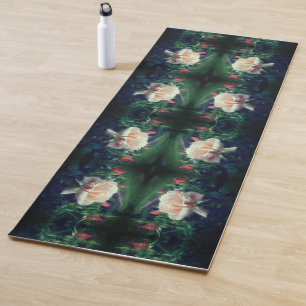 Tapis De Yoga Dreamy Peach Rose Et Buds Abstrait
