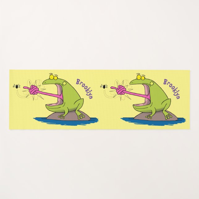 Tapis De Yoga Drôle dessin animé de grenouille et mouche (Devant (Horizontal))