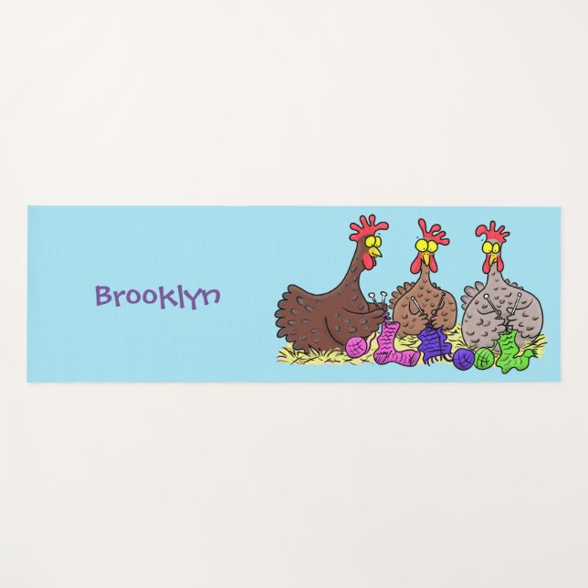 Tapis De Yoga Drôle dessin animé de poulets de tricot (Devant (Horizontal))