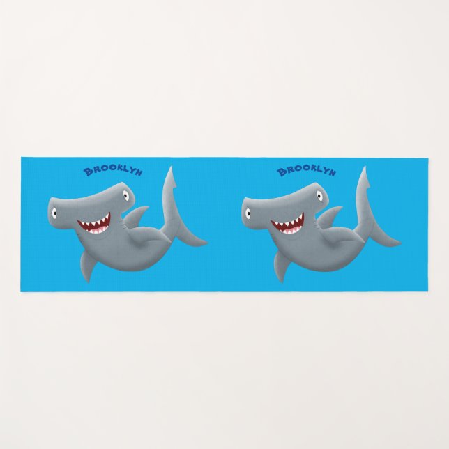 Tapis De Yoga Drôle mignon requin marteau dessin animé (Devant (Horizontal))