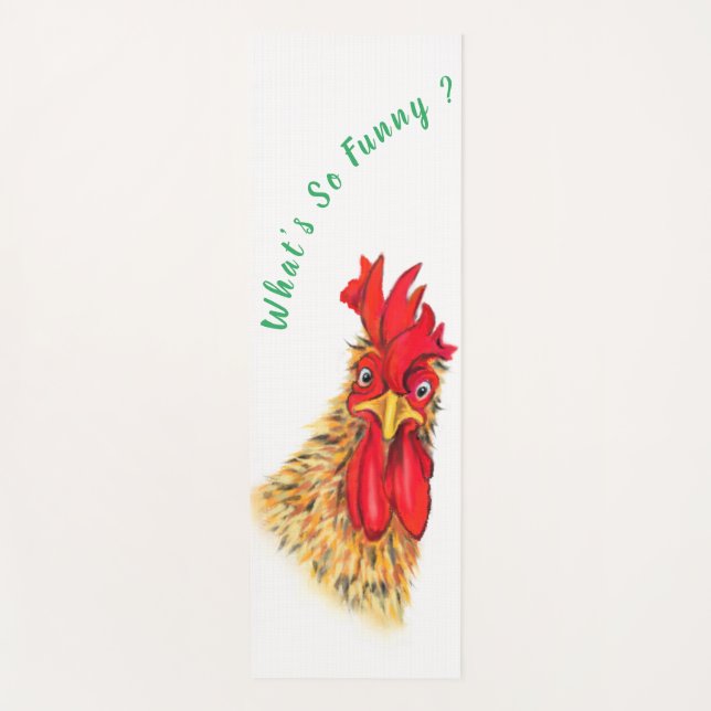 Tapis De Yoga Drôle surpris Curieux Rooster - Texte Personnalisé (Devant)