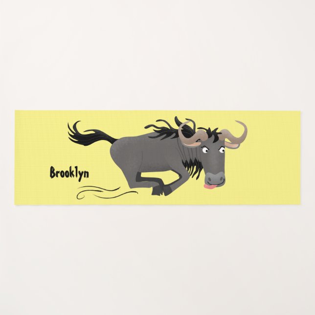 Tapis De Yoga Drôle wildebeest tourner dessin animé illustration (Devant (Horizontal))