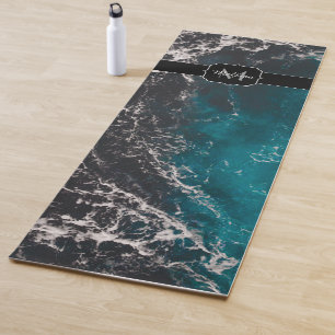 Tapis De Yoga Eau sombre noir bleu mousse ondulée Monogramme