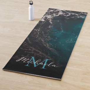 Tapis De Yoga Eau sombre noir bleu mousse ondulée Monogramme