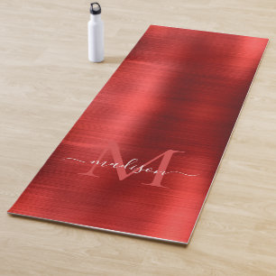 Tapis De Yoga Écriture Chic Brossé Métallique Bourgogne Rouge Mo