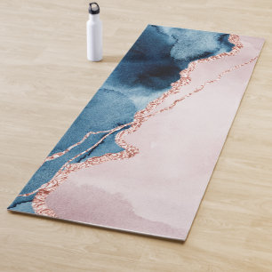 Tapis De Yoga Élégance mystique   Turquoise Bleu et Rose Or Agat
