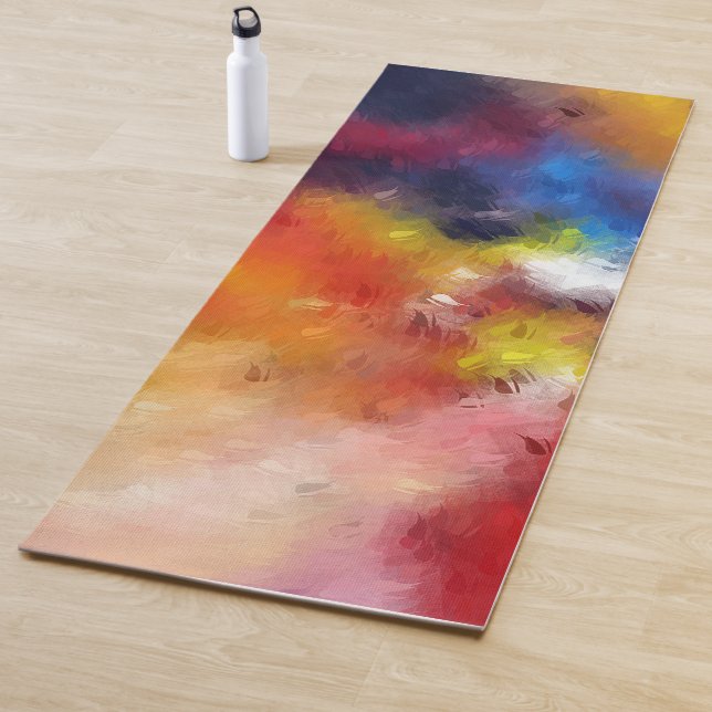 Tapis De Yoga Élégant Art Abstrait Rouge Orange Bleu Jaune (En situation)