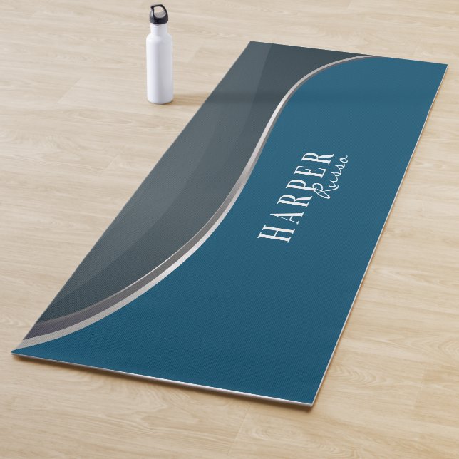 Tapis De Yoga Élégant bleu Nom personnalisé Yoga Mat (En situation)