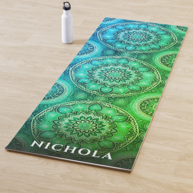 Tapis De Yoga Elégant bleu vert Mandala Motif personnalisé (En situation)