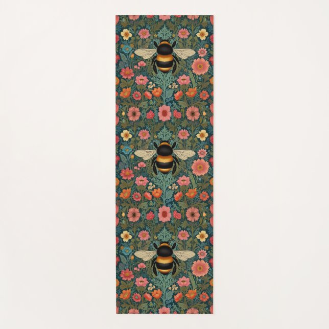 Tapis De Yoga Elegant boho retro bumblebee spring florals  (Devant)