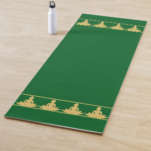 Tapis De Yoga Élégant Bouddha doré moderne sur fond vert forêt