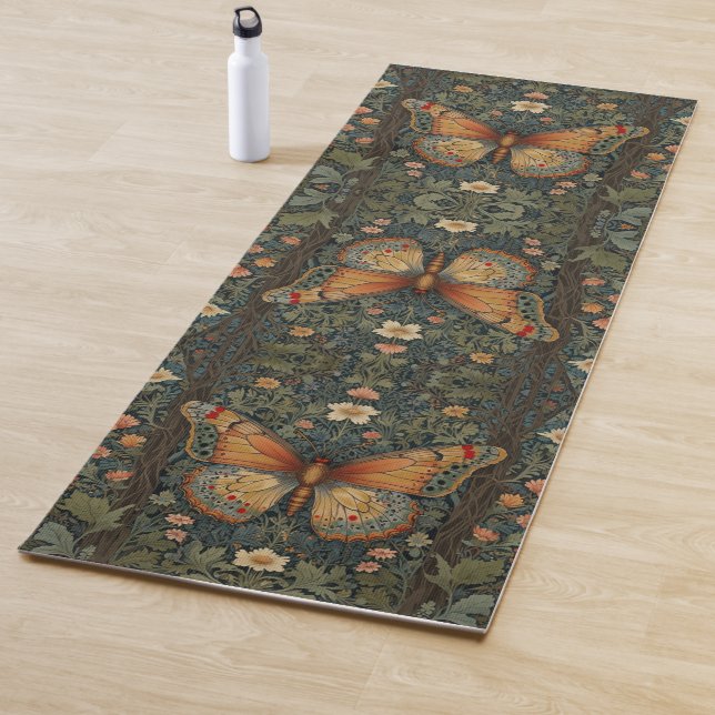 Tapis De Yoga Élégant buho rétro papillon botanique verdure (En situation)