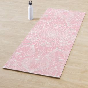 Tapis De Yoga Elégant design blanc Mandala rose