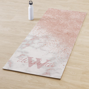 Tapis De Yoga Élégant faux rose en or confetti image en marbre b