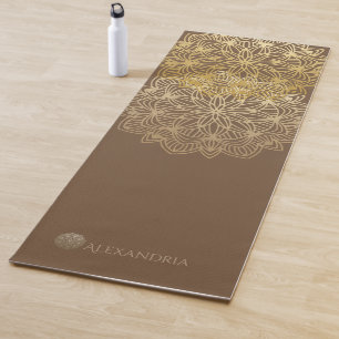 Tapis De Yoga Élégant Mandala Gold Brown Personnalisé (1 côté)