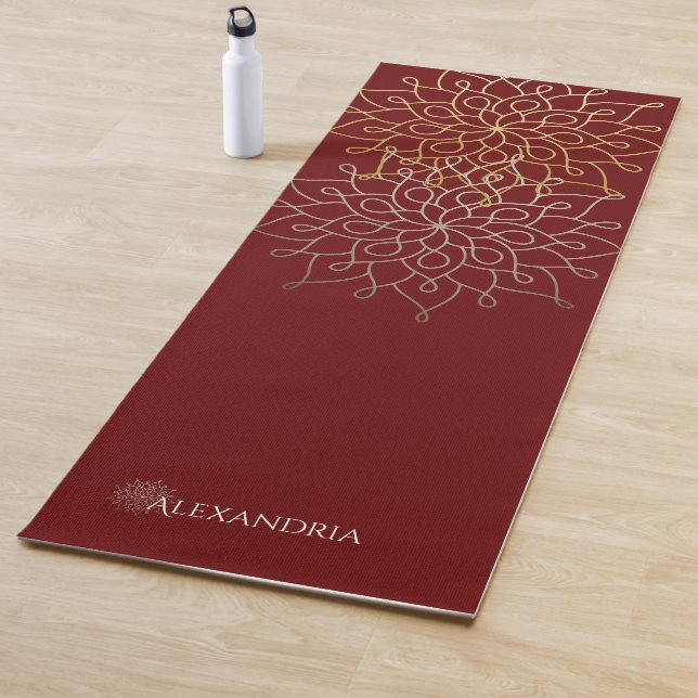 Tapis De Yoga Elégant Mandala Gold Grey Personnalisé (1 côté) (En situation)