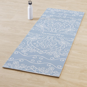 Tapis De Yoga Élégant Mandala moderne Monogramme bleu clair