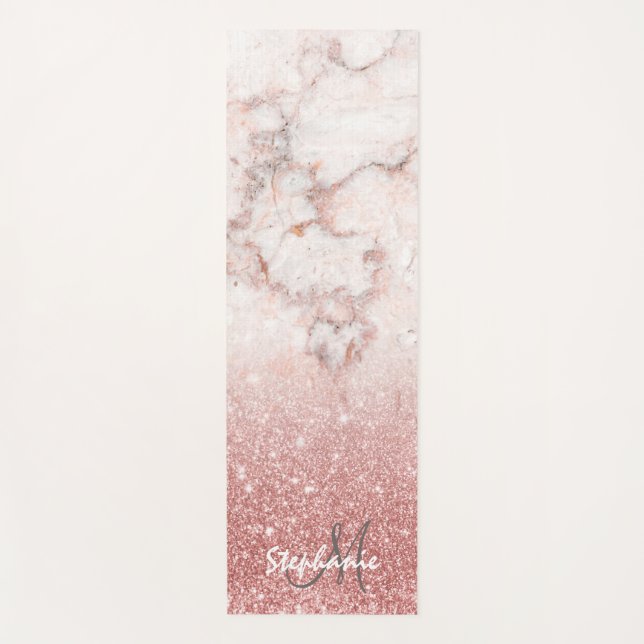 Tapis De Yoga Elégant Marbre blanc de Parties scintillant en or  (Devant)